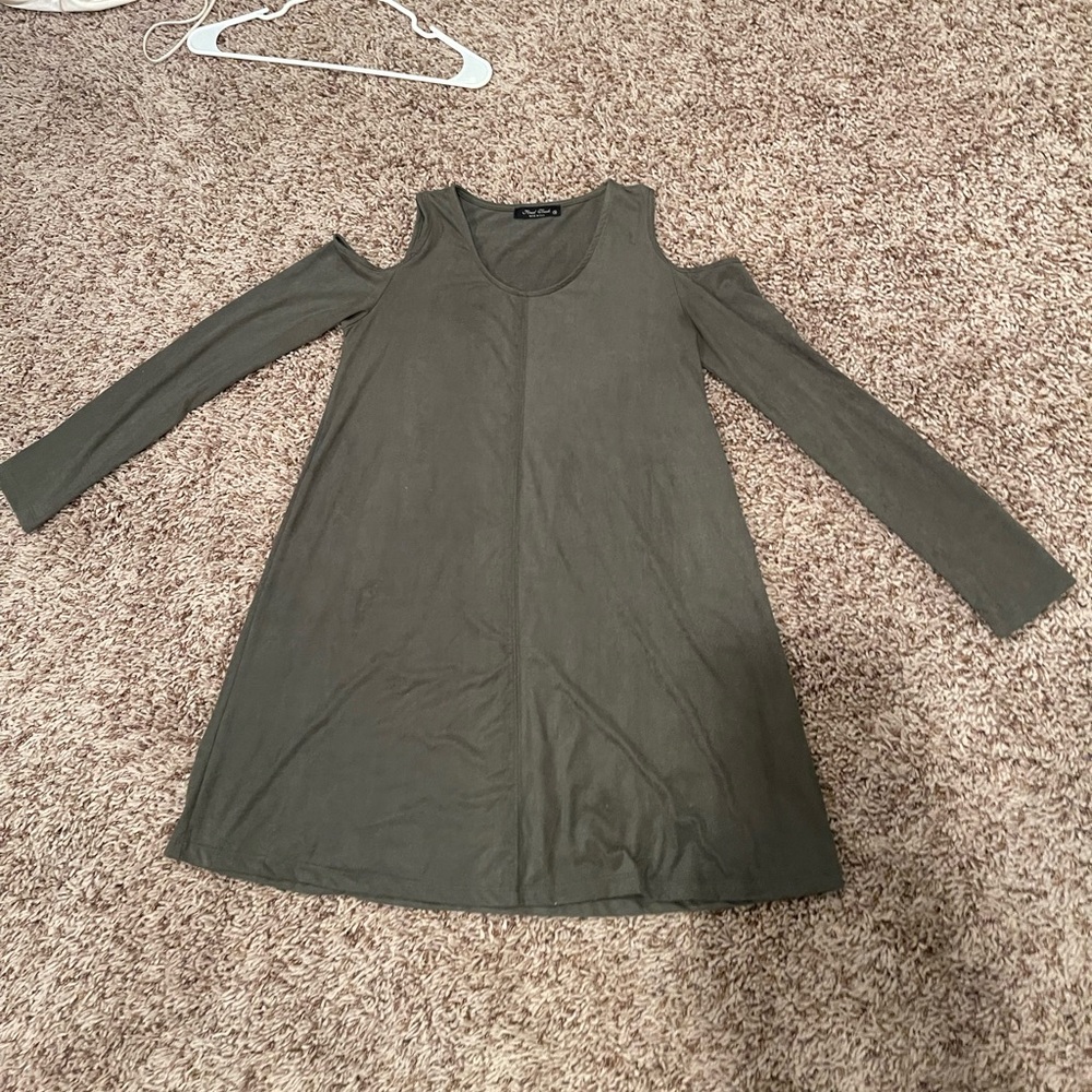 Final Touch Dark Green thin Suede Dress